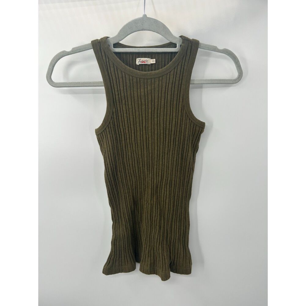 Faherty Paradise Pointelle Tank Top Island Olive Ribbed Size S